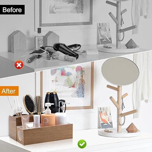 GFWARE Hot Hair Styling Tool Organizer with 3 Stainless Steel Cups, Wood | Hair Accessories Bathroom Vanity Storage, Hair Dryer, Blow Dryer, Curling Iron, Flat Iron, Hot Tools Cooling, Wood-Look thumbnail 6