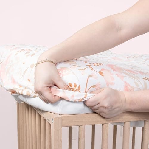 The Peanutshell 4-Pack Fitted Crib Sheet Set - Super Soft & Breathable Baby Girl Crib Sheets, Nursery Decor, Fit for Standard Mattress Cover- Whimsical Floral thumbnail 6