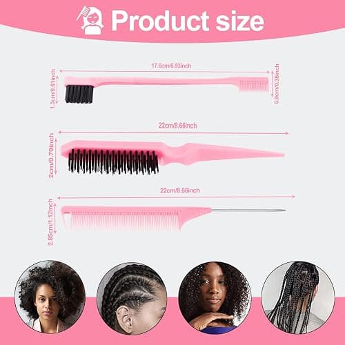SWEET VIEW 3 Pcs Slick Back Hair Brush, Rat Tail Comb, Edge | Bristle Brush, Hair Accessories for Girls, Kids, Toddlers Sleek Ponytail/Bun, Edge Control and Smoothing Baby Hair & Flyaways thumbnail 2