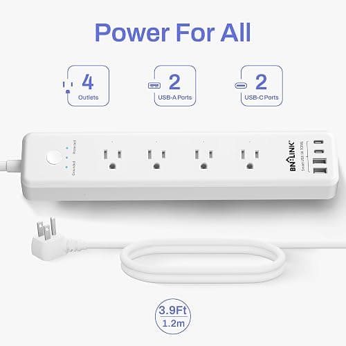 BN-LINK Remote Control Power Strip with 4 Independent Outlets, 4 USBs | 20W USB-C, 3.9Ft Extension Cord, 15A/1875W Overload, Protection for Home Office thumbnail 3