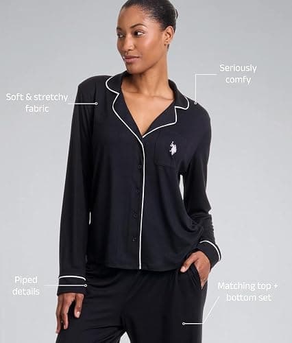 U.S. Polo Assn. Womens Pajama Set Long Sleeve Button Up Top and Pajama Pants thumbnail 4