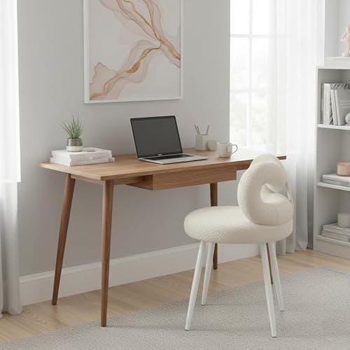 reukmuuc Vanity Stool, Elegant Bow Backrest, Soft Faux Wool Upholstered Seat, Non-Slip Carbon Steel Legs, 330lbs Max Load, Modern Vanity Chair for Bedroom, Living Room, Office (Beige) thumbnail 5
