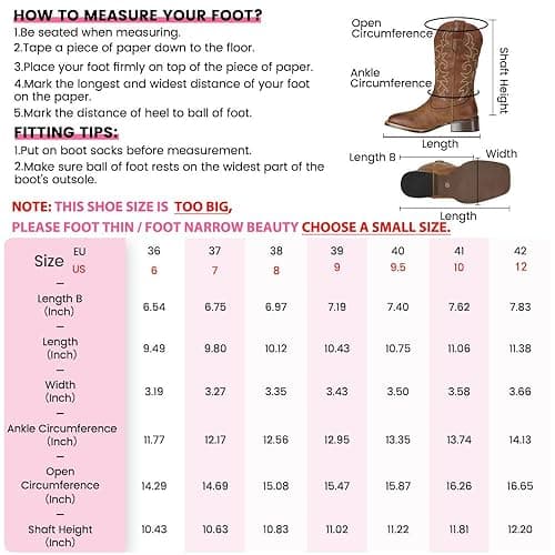 J's.o.l.e Cowboy Boots Woman Cowgirl Boots Botte Cowboy Femme Square Toe Wide Mid Calf Brown Boot thumbnail 5