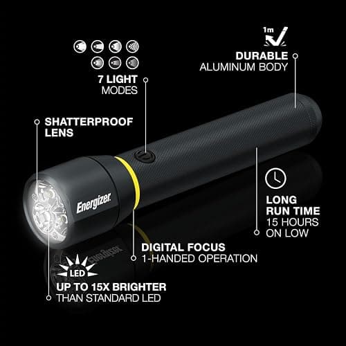 ENERGIZER LED Flashlight Vision PRO, Ultra Bright 1000+ Lumens, IPX4 Water Resistant, Aircraft-Grade Aluminum LED Light, Rugged Metal Flash Light for Outdoors, Emergency Power Outage, Black thumbnail 2