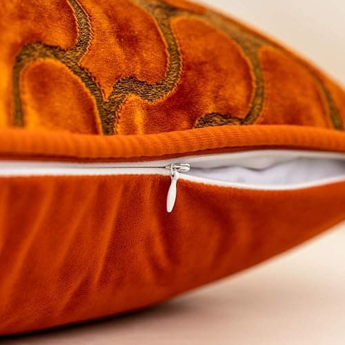 Yangest Orange Square Throw Pillow Cover Wavy Velvet Cushion Cover Modern Zippered Pillowcase for Sofa Couch Bedroom Living Room Chair, 18 x 18 Inch thumbnail 4