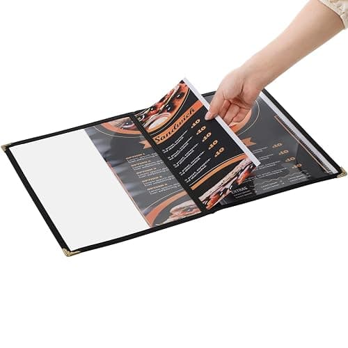 Nicunom 12 Pcak Restaurant Menu Covers, 8.5 X 11 Inch Menu Covers, 2 Page 4 View Transparent Menu Holders for Bar Cafe Restaurant, Double Stitched Edge thumbnail 5