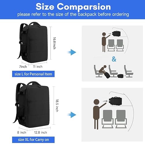 Taygeer Travel Laptop Backpack for Men Women, Airplane Approved Travel Backpack Suitcase with Water Bottle Pocket, Lightweight College 35l Luggage Bag 15.6inch Laptop Mochila Gifts for Business,Black thumbnail 7