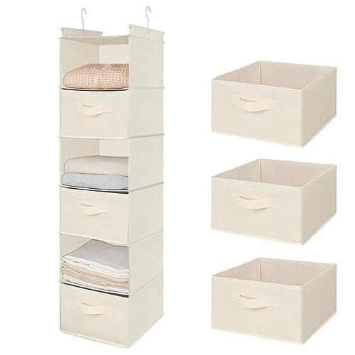 MAX Houser 6 Tier Shelf Hanging Closet Organizer, Cloth Hanging Shelf with 2 Sturdy Hooks for Storage, Foldable (Beige) - Beige thumbnail 2