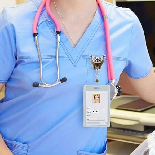 Funny Raccoon Badge Reel Retractable Acrylic Alligator Badge Clip Cute Badge Reel Holder Nurse Doctor Name Tag Badge Clip for Nurse Doctor Office Worker ID Card Decor - Style 08 thumbnail 2