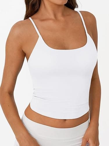 Trendy Queen Womens Spaghetti Strap Tank Top Summer Double Lined Workout Camisole Going Out Cute Tops Y2k Teen Girl Basic - White - Small thumbnail 3