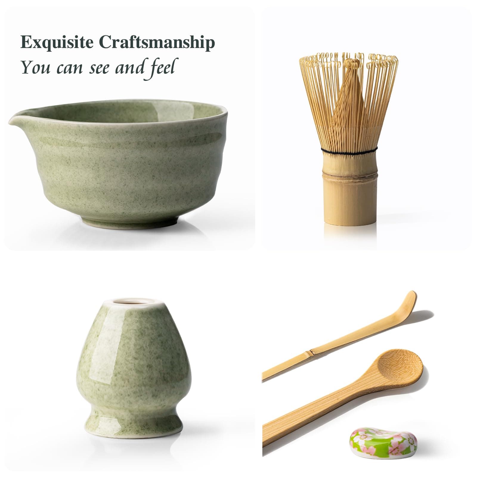 Matcha Whisk Set - 8PCS Kit for Matcha Lover, with Handcrafted Bamboo Whisk Matcha Scoop Matcha Stand Matcha Bowl, Sifter, Tea Cloth (Chakin), Scoop Stand,Wood Spoon thumbnail 7