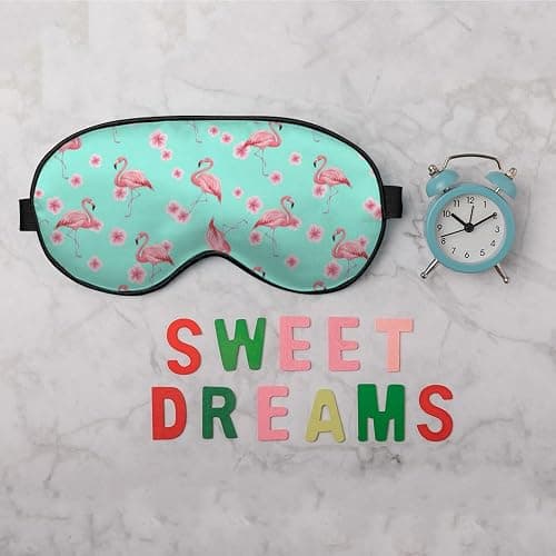 NOHSHE Pink Flamingo Eye Mask Sleeping Mask Tropical Pink Flowers Blue Sleep Masks Silky Soft Eye Cover for Women Men Shading Blindfold for Air Travel Sleeping thumbnail 6