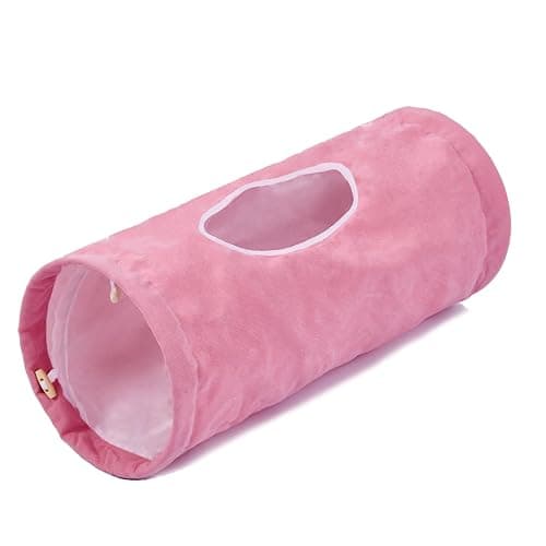 PAOPO Cat Tunnel, Large Indoor Durable Collapsible Interactive Cat Tube with Peek-A-Boo Hole, Hanging Toys, and Crinkly Paper Lining - Cute Tunnel for Cats, Kittens, Puppies & Rabbits, Pink thumbnail 5