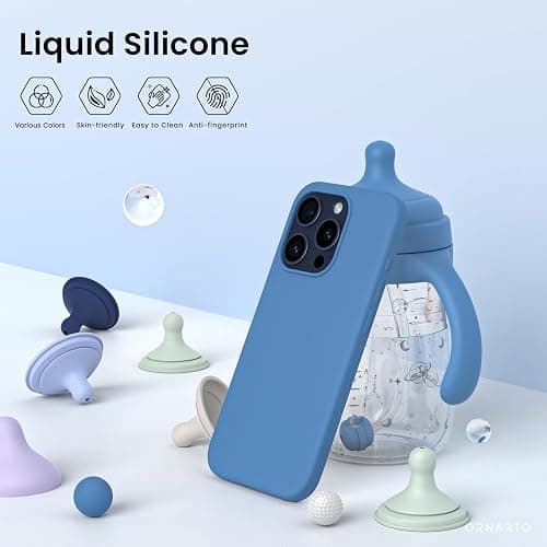 ORNARTO Compatible with iPhone 15 Pro Max Case 6.7", Slim Liquid Silicone 3 Layers Soft Gel Rubber Shockproof Protective Phone Case with Anti-Scratch Microfiber Lining-Blue thumbnail 3
