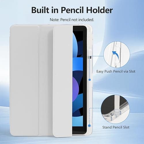 Ruizextech Case for iPad 9th/8th/7th Generation (2021/2020/2019), Hybrid Protective Cover for iPad 10.2 inch with Pencil Holder, Clear Transparent Back Shell Anti-Yellowing Case, Light Gray thumbnail 5