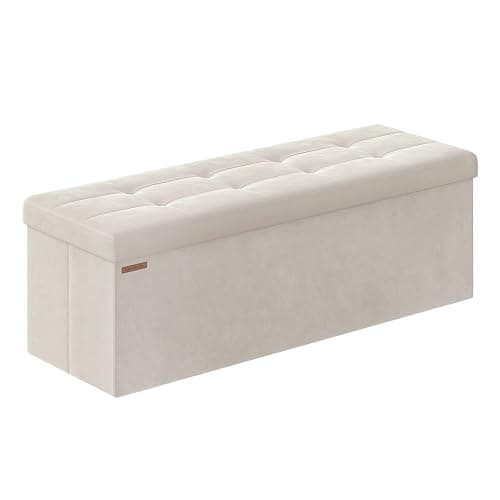 SONGMICS Mazie Collection - Storage Ottoman Bench, Foldable Foot Rest, 15 x 43 x 15 Inches, End of Bed Bench, Storage Chest, Load 660 lb, Living Room, Bedroom, Entryway, Cream White ULSF277W01 - Image 1