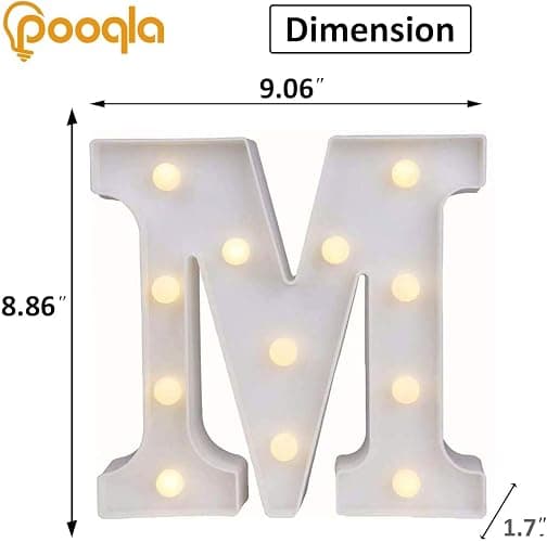 Pooqla LED Marquee Letter Lights, Warm White and Cool White Decorative Lighted Letters, Light Up Alphabet Letters for Boys Girls, Party, Wedding, Bar, Night Light, Birthday Decoration, Letter M thumbnail 2