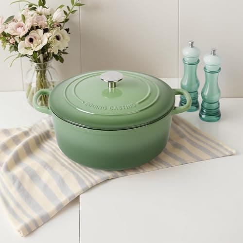 EDGING CASTING Enameled Dutch Ovens Cast Iron Dutch Oven Pot with Lid for Bread Baking, Cook, Dual Handle, 7 Quart, Pistachio Green thumbnail 8