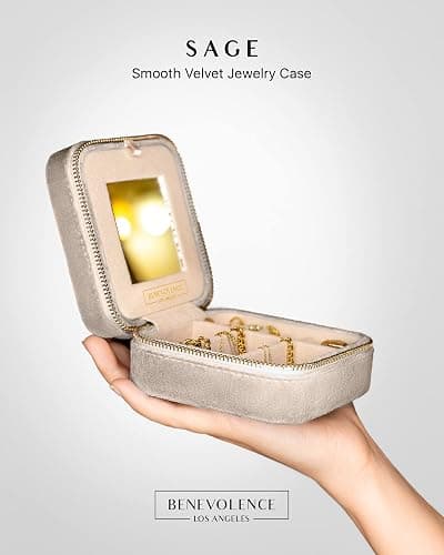 Benevolence LA Plush Velvet Travel Jewelry Box – Featured in Oprah's Favorite Things – Jewelry Organizer Case with Mirror – Birthday Gifts for Women – Sage thumbnail 4
