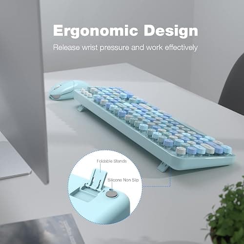 KNOWSQT Wireless Keyboard and Mouse Combo, Blue Colorful 2.4G Typewriter Full-Size Cute Keyboards - USB Receiver Plug and Play, for Computer, PC, Laptop, Desktop, Windows thumbnail 6