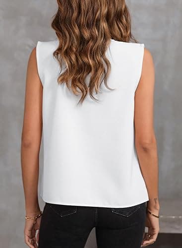 EVALESS Womens Pleated Tank Tops V Neck Casual Sleeveless Blouses Summer Basic Vest Shirt thumbnail 4