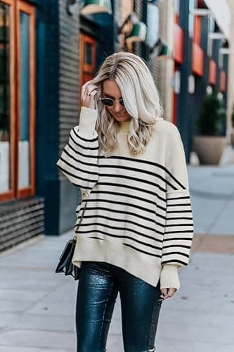 Womens Sweaters Causal Crewneck Batwing Sleeve Knit Top Side Split Oversized Pullover Sweater Loose Jumper thumbnail 3