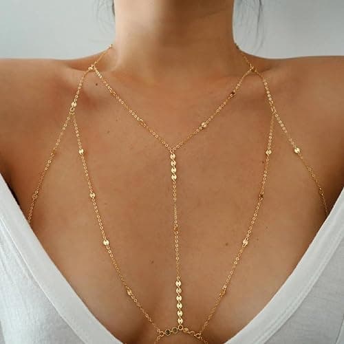 14K Gold Plated Body Chains for Women, Sexy Layered Belly Waist Chain Crossover Bikini Bra Chain, Summer Beach Rhinestone Body Jewelry thumbnail 6