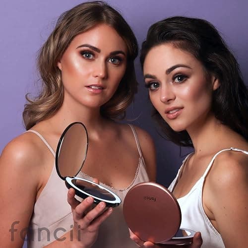 Fancii Taylor LED Lighted Travel Makeup Mirror, Rechargeable with 10x/1x Magnifying & 3 Light Settings - Compact, Portable, Large 5” Wide Hand Mirror for Handbag and Purses (Black) thumbnail 2