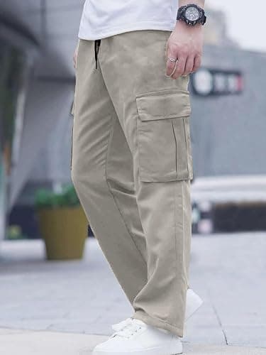 Comdecevis Men's Casual Cargo Pants Workout Joggers Stretch Sweatpants Hiking Drawstring Tactical Pants with Multi Pockets thumbnail 7