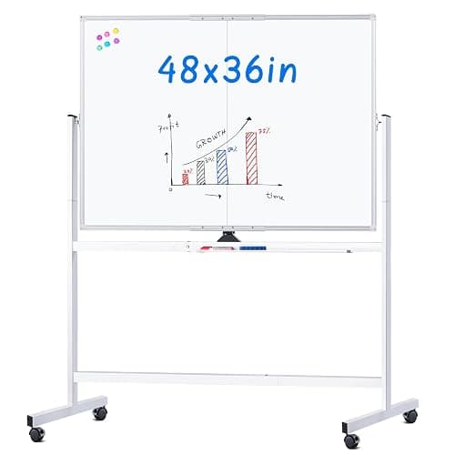 maxtek Rolling Whiteboard, 48x36 Large Magnetic White Board with Stands, Big Double-Sided White Board Dry Erase on Wheels for Homeschool, Home Office, Office, School (Silver, 48 x 36) - Image 1