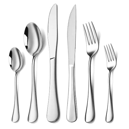 Silverware Set,SANTUO Stainless Steel Knives Spoon Forks Set for Home, Kitchen and Restaurant, Mirror Polished& Dishwasher Safe (24pcs Silverware set) thumbnail 4