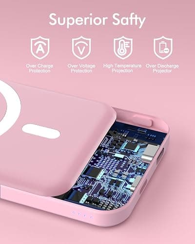 podoru for Magsafe Battery Pack, 5000mAh Magnetic Power Bank with Type-C Cable 20W PD Fast Charging Lighting Input Wireless Portable Charger for iPhone 16/15/14/13/12/ All Series-Pink - Pink thumbnail 7