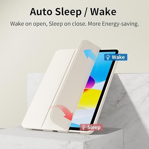 KVTVOU for iPad (A16) 11th/10th Generation Case (11/10.9 Inch, 2025/2022) Without Pencil Holder, Slim Trifold Stand Smart Cover & Soft TPU Back, Auto Wake/Sleep & Support Touch ID, Cream White thumbnail 3
