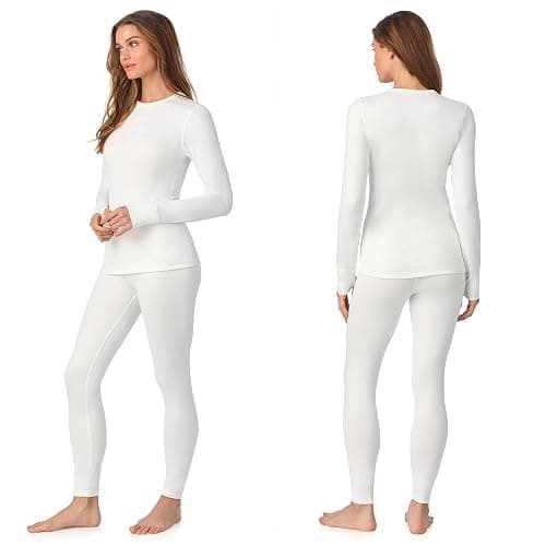 Cuddl Duds Womens Heavyweight Cold Weather Fleece Lined Thermal Set – Long Sleeve Top & Leggings - Winter Lounge Sets thumbnail 2