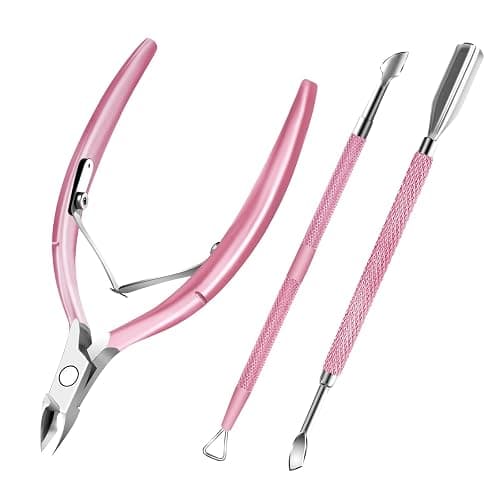 Cuticle Trimmer with Cuticle Pusher and Scissors, Cuticle Remover Professional Durable Pedicure Manicure Tools, Stainless Steel Cuticle Nipper Cutter Clipper for Fingernails and Toenails (Pink) - Image 1