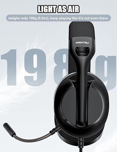 WIRWTRU S30 Gaming Headset with Microphone,198g Lightweight Design, Wired Gaming Headphones for Xbox, Xbox Series X|S, PS5, PS4, Switch, PC, Noise Cancelling Mic, Soft Earmuffs (Black) thumbnail 2