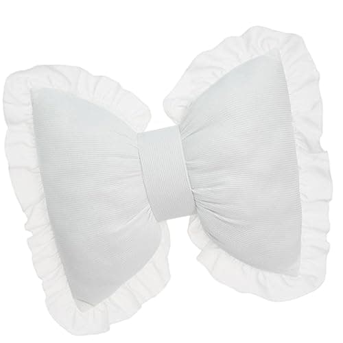 Milageto Cute Bow Cushion Soft Bow Pillow Throw Pillow Ornament Home Furnishing Crafts Back Cushion Decorative Pillows Bow Decor Pillow for Farmhouse Sofa Car Living Room Bedroom, White - White - Image 1