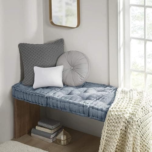 Intelligent Design Azza Floor Pillow, Large Cushions Sitting for Adults, Floor Pillow for Meditation or Yoga, Lustrous Chenille Tufted with Scalloped Edges for Bench/Chair Cushion, 20"x20"x5" Aqua thumbnail 2