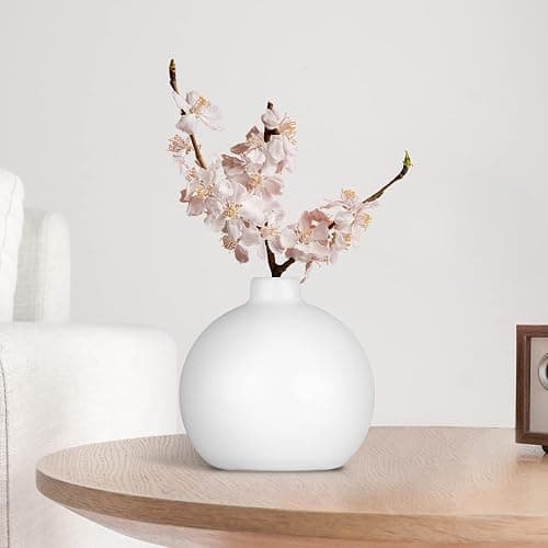 YAJODI Ceramic Vase Small White Vase- Flower Vases for Home Decor, Dry Flower Vases for Modern Farmhouse, Living Room Decoration, Table Décor, Bookshelf, Mantle, Entryway (White) thumbnail 2