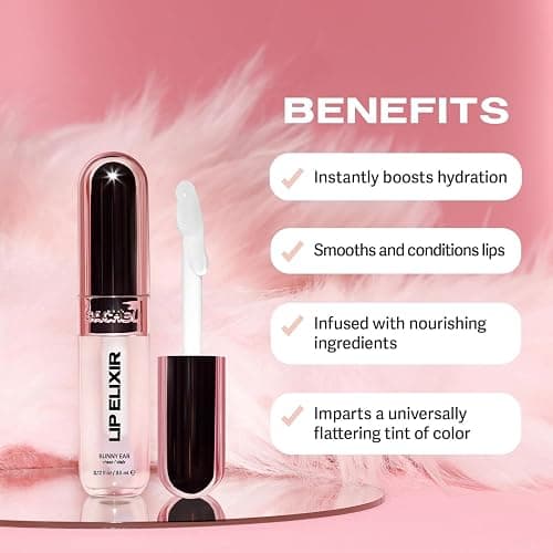 Sacheu Lip Elixir Nourishing and Hydrating Lipgloss — Moisturizing Plumping Lip Gloss Enriched with Collagen, Non-Sticky Lip Color Smooth High-Shine Finish, Vegan & Cruelty-Free, Clear & Sheer Pink thumbnail 4