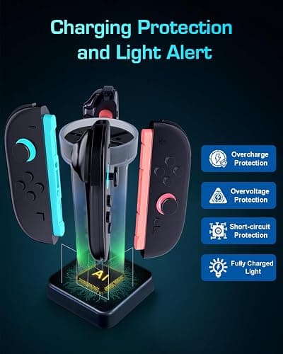 Charging Dock for Switch 2 Joycons Game Controller, Charging Station with 5 Colors RGB Light and 6 Game Card Storage Slots thumbnail 4