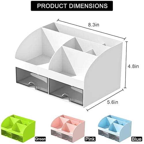 COMFYROOM Desk Organizer with 6 Compartments and 2 Drawers, Plastic Makeup Organizer, Pen Holder for Desktop Storage, Desk Organization for School, Home, Office Supplies (White) thumbnail 3