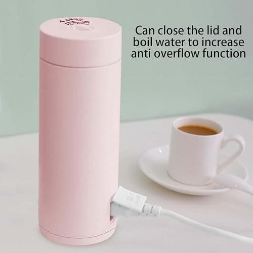 ⭐️Travel Electric Kettle, 14oz Portable Electric Kettle Stainless Steel Leakproof Fast Boiling Water with Auto Shut-Off and Boil Dry Protection for Office, Outdoor Use, Pink thumbnail 6