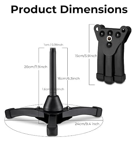 KORDOS Flute Stand Portable, Stable Metal Tripod Stand Holder Foldable for Flute Oboe Clarinet Straight Saxophone Wind Instrument with Flannel Bag and Cleaning Cloth thumbnail 3