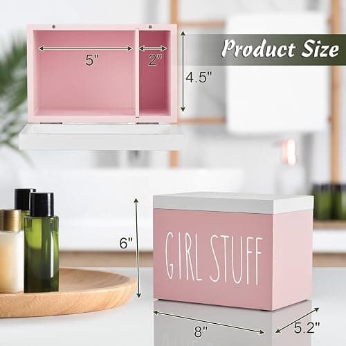 DRASTAR Tampon Holder for Bathroom, Pink Lady Stuff Box for Bathroom Accessories, Pink Bathroom Decor,Feminine Product Organizer, Pad Organize Case with hinged lid, Shark Week Tampon Storage thumbnail 3