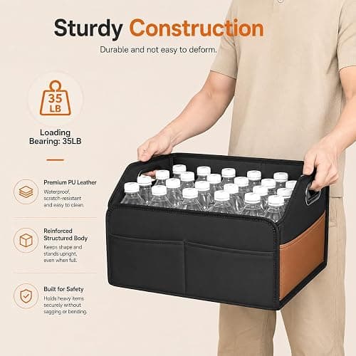 Noaman Leather Car Storage Organizer Back Front Seat Car Organizer Black | Upgraded car organizers and storage for passenger seat or floor 6 slots 3 metal handles.Backseat car organizer keeps car tidy thumbnail 5