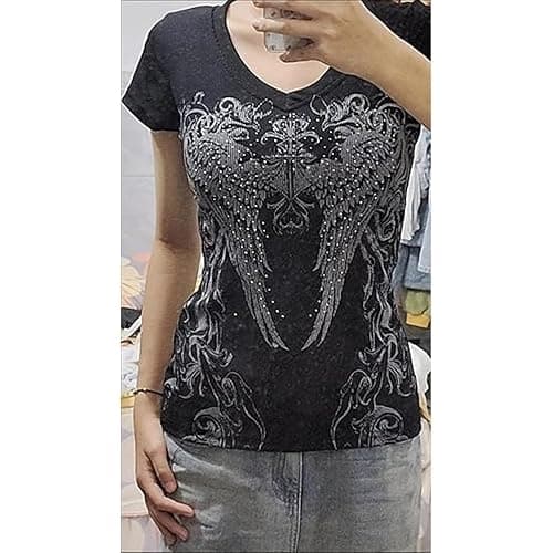 Grunge Shirts 2000s Clothing Women Vintage Graphic Tees Y2k Short Sleeve Goth Tops Teens Emo Clothes Streetwear thumbnail 6
