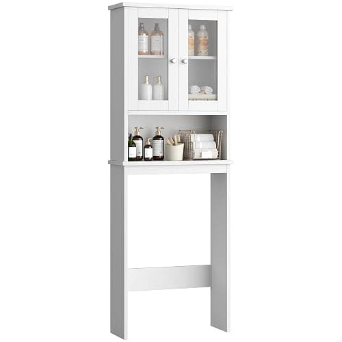Shintenchi Over the Toilet Storage Cabinet, Bathroom Shelf Organizer with Anti-Tip Device, Small Freestanding Space Saver with Adjustable Shelf and Glass Door, White thumbnail 7