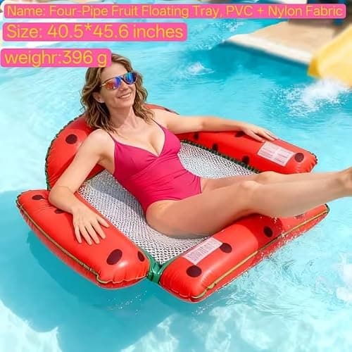 Inflatable Pool Float with Mesh Bottom, Watermelon Design, 4 Tube Floating Hammock Chair Bed for Adults, Portable Water Lounger for Swimming Pool, Beach, Lake, Travel thumbnail 2