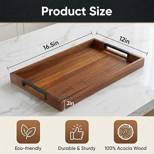 Acacia Wood Serving Tray with Handles thumbnail 3